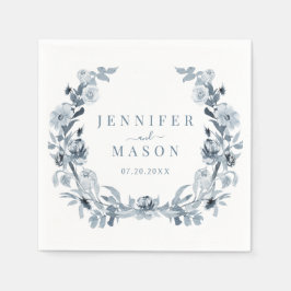 ブルーエレガントグレイフローラ結婚リース紙 スタンダードカクテルナプキン
