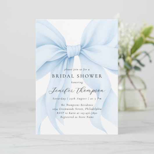 ブルーエレガントコケットボウブライダルシャワー 招待状 (スタンド正面)