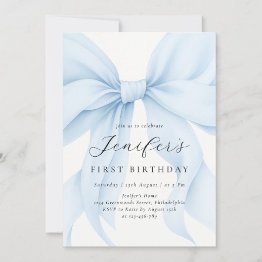 ブルーエレガントコケットボーガールバースデーパーティー 招待状 (正面)