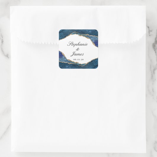 ブルーエレガントゴールドフォイルアゲ結婚ート スクエアシール (バッグ)