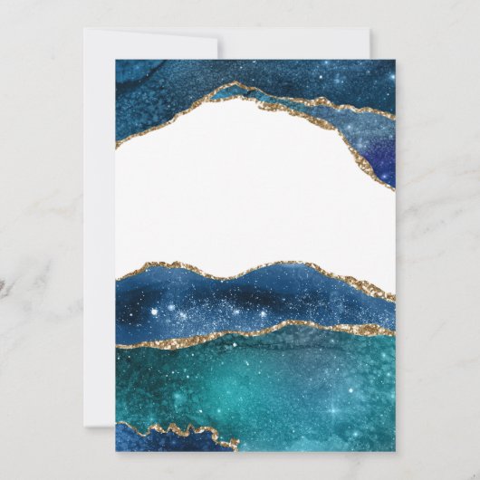 ブルーエレガントゴールドフォイルアゲ結婚ート 招待状 (裏面)