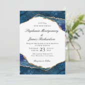 ブルーエレガントゴールドフォイル瑪瑙の水の色結婚の 招待状 (スタンド正面)