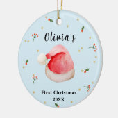 ブルーエレガントサンタハットベビー初のクリスマス セラミックオーナメント (左)