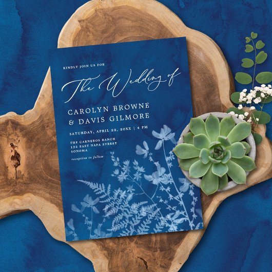 ブルーエレガントサンプリントボホ結婚ボタニカル 招待状