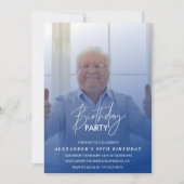 ブルーエレガントシャドー写真男性89th birthday party 招待状 (正面)