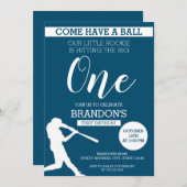 ブルーエレガントシルエット野球第1誕生日 招待状 (正面/裏面)