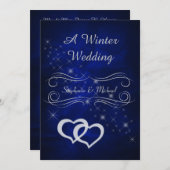 ブルーエレガントシルバーウィンターウェディング招待状 招待状 (正面/裏面)