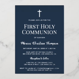 ブルーエレガントシルバークロスボーイファースト聖餐式 箔シーズンカード