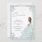 ブルーエレガントシルバーグリッターキンセアニェラ誕生日 招待状 (正面)