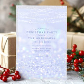 ブルーエレガントシルバーグリッタースノークリスマスパーティー 招待状