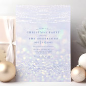 ブルーエレガントシルバーグリッタースノークリスマスパーティー 招待状