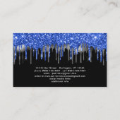 ブルーエレガントシルバーグリッタードリップスブラックモダン 名刺 (裏面)