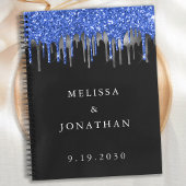 ブルーエレガントシルバーグリッター結婚ドリップスゲスト ノートブック
