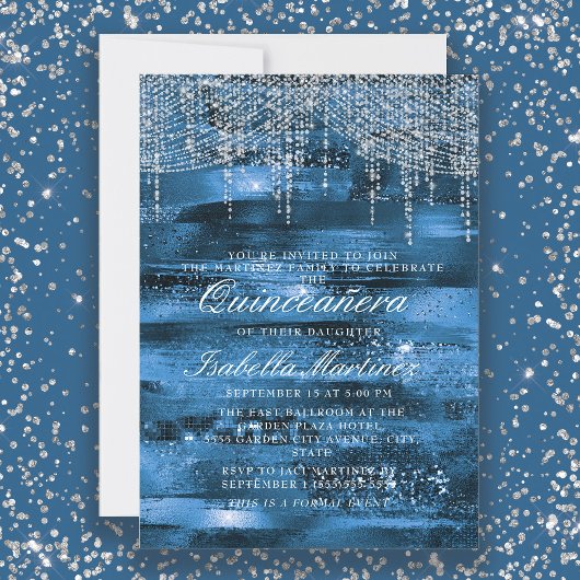 ブルーエレガントシルバーストリングライツキンチェニェラ 招待状