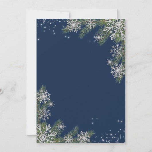 ブルーエレガントシルバースノーフレークパイン冬の結婚式 招待状 (裏面)