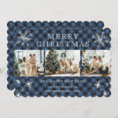 ブルーエレガントシルバースノーフレーク3フォトコラージュ シーズンカード (正面/裏面)