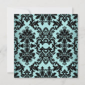 ブルーエレガントシルバーダマスクブラック誕生日パーティー 招待状 (裏面)