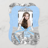 ブルーエレガントシルバーボウバラ写真キンセアニェラ1 招待状 (正面/裏面)