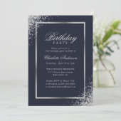 ブルーエレガントシルバー紙吹雪誕生会 招待状 (スタンド正面)