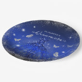 ブルーエレガントシルバ王室のーグリッターガウンキンセアニラ ペーパープレート (アングル)