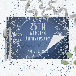 ブルーエレガントシルバ結婚ー記念日ランチョンマット ペーパーパッド