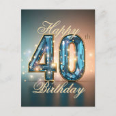 ブルーエレガントジェムストーン40th誕生日お祝い ポストカード (正面)