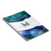 ブルーエレガントジオードアゲートモノグラムの金ゴールドグリッター ノートブック (右側)