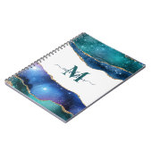 ブルーエレガントジオードアゲートモノグラムの金ゴールドグリッター ノートブック (左側)