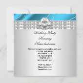 ブルーエレガントジュエルダイヤモンドシルバーバースデーパーティー 招待状 (裏面)