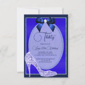 ブルーエレガントジュエルボウ&スティレット誕生日 招待状 (正面)