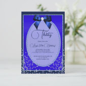 ブルーエレガントジュエルボウ&紙吹雪誕生日 招待状 (スタンド正面)