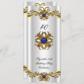 ブルーエレガントジュエル金ゴールド誕生日パーティー2 招待状 (正面/裏面)