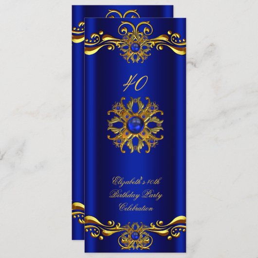 ブルーエレガントジュエル金ゴールド誕生日パーティー3 招待状 (正面/裏面)