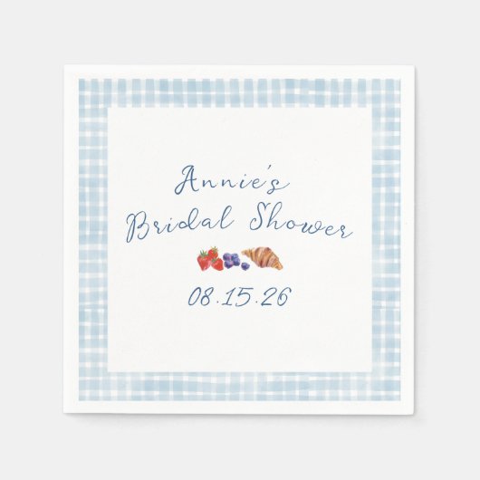 ブルーエレガントジンガムサマーブランチブライダルシャワー スタンダードカクテルナプキン (正面)