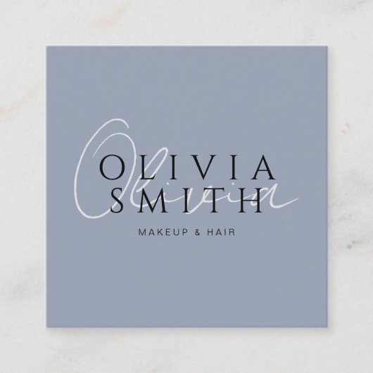 ブルーエレガントスタイリストボホモダンニュートラルトレンディー スクエア名刺 (正面)