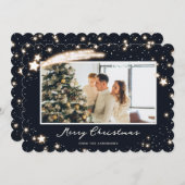 ブルーエレガントスターズスノー写真メリークリスマスカード シーズンカード (正面/裏面)