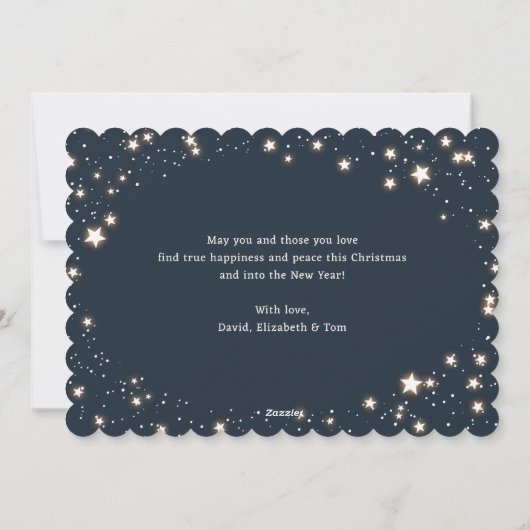 ブルーエレガントスターズスノー写真メリークリスマスカード シーズンカード (裏面)