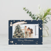 ブルーエレガントスターフォトメリークリスマスカード シーズンカード (スタンド正面)