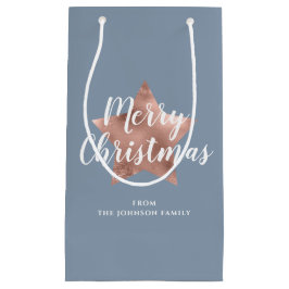 ブルーエレガントスターメリークリスマス スモールペーパーバッグ