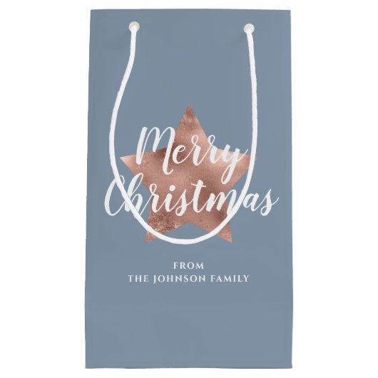 ブルーエレガントスターメリークリスマス スモールペーパーバッグ (正面)