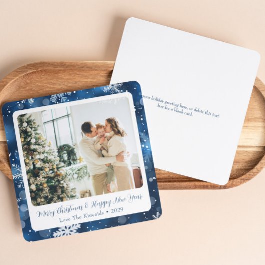 ブルーエレガントスノーフレークのホリデーカード（写真あり） シーズンカード