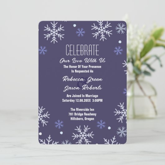ブルーエレガントスノーフレークウィンターワンダー結婚ランド 招待状 (スタンド正面)