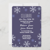 ブルーエレガントスノーフレークウィンターワンダー結婚ランド 招待状 (正面)