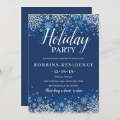ブルーエレガントスノーフレーククリスマスホリデーパーティー 招待状 (正面/裏面)