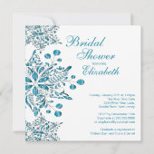 ブルーエレガントスノーフレークスウィンターブライダルシャワー 招待状 (正面)