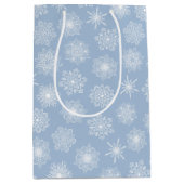 ブルーエレガントスノーフレークスクリスマスウィンターホリデー ミディアムペーパーバッグ (正面)