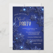 ブルーエレガントスノーフレークスクリスマスカンパニー 招待状 (正面)