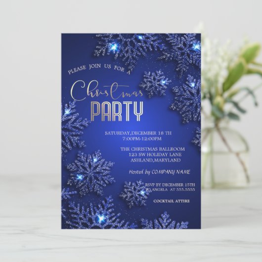 ブルーエレガントスノーフレークスクリスマスカンパニー 招待状 (スタンド正面)