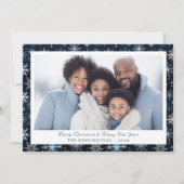 ブルーエレガントスノーフレークスホリデーフォト シーズンカード (正面)