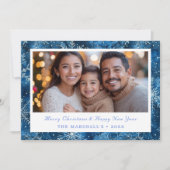 ブルーエレガントスノーフレークスホリデーフォト シーズンカード (正面)
